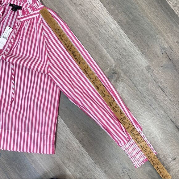 J. Crew Striped Smocked Cuff Popover Shirt Pink White XS - Picture 15 of 15